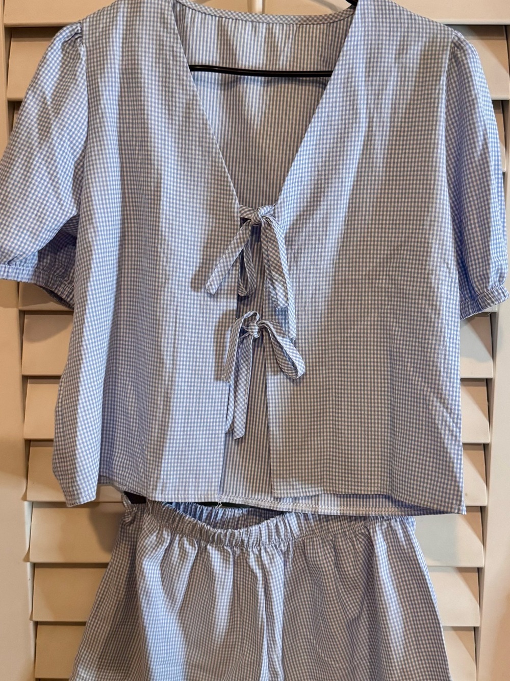 Light Blue Gingham Tie-Front Women's Skorts Set